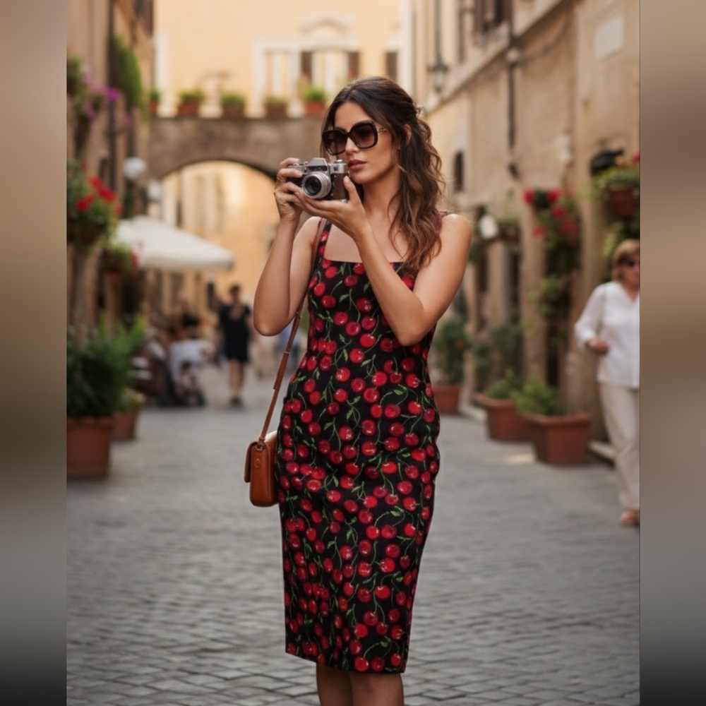 NWOT Dolce & Gabbana STUNNING cherry fruit print midi dress 46/L HOST PICK